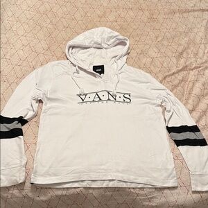 Vans White Hoodie with Black and Gray Stripes